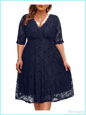 Elegant Plus Size Lace Dress for Wedding Guest Cocktail Party Semi Formal
